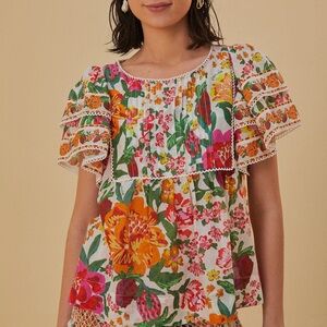 FARM Rio short sleeved colorful summer blouse boho sz M